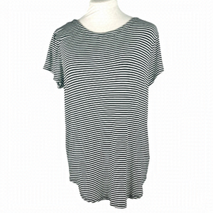 CUPIO tee shirt scoop neck black white stripe hi lo tulip hem cap sleeves size L